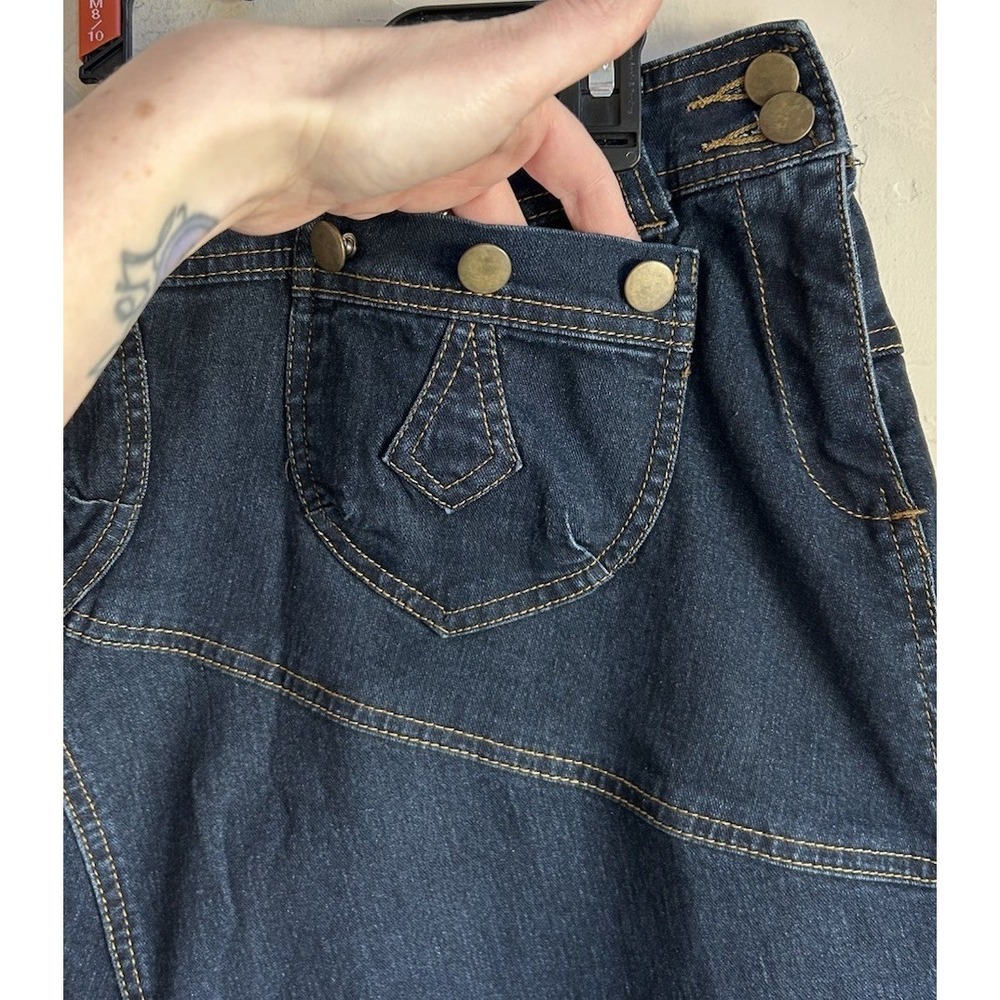 Y2K Denim Maxi Skirt 30 Raw Hem Pockets Grunge 2000s Edgy Streetwear Dark Wash - Picture 3 of 10